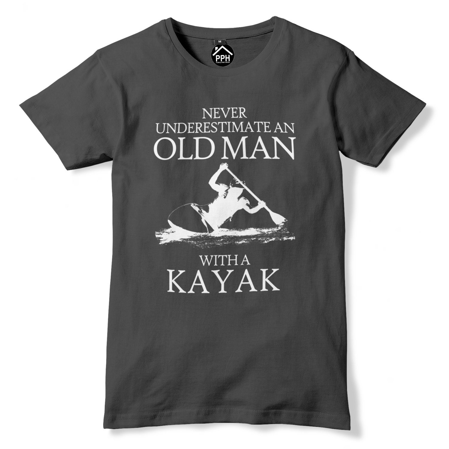 never underestimate old man kayak t shirt mens sea retired