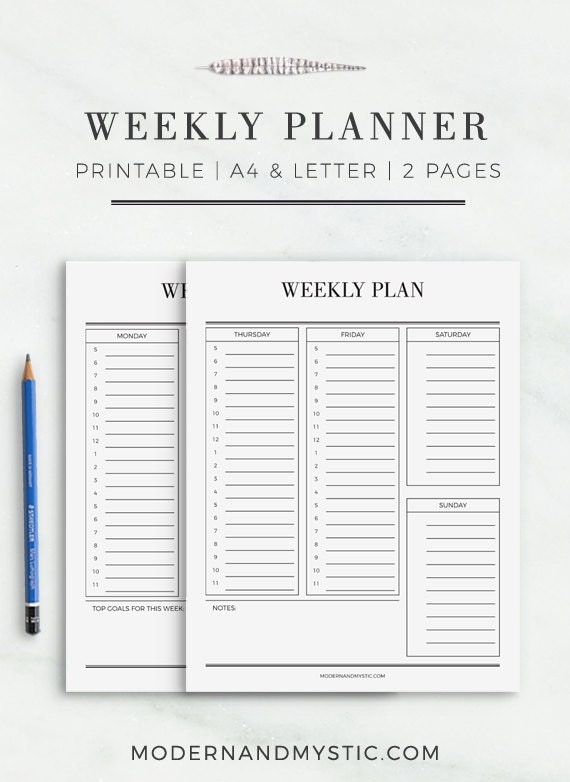 Weekly Planner Printable 7 Day Schedule Weekly Organizer