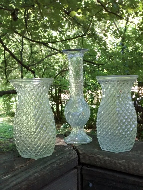 Vintage pineapple vase set of three pineapple glass vases