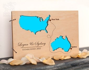 Wedding Guest Book, Rustic Custom guest book, Countries and States Guest Book, Unique guestbook, Wedding Destination Laser Engraved