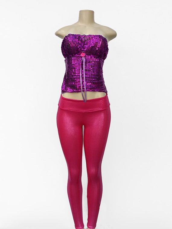 Pink Glossy Leggings And Sequin Purple Top by AleydaAriasExotics