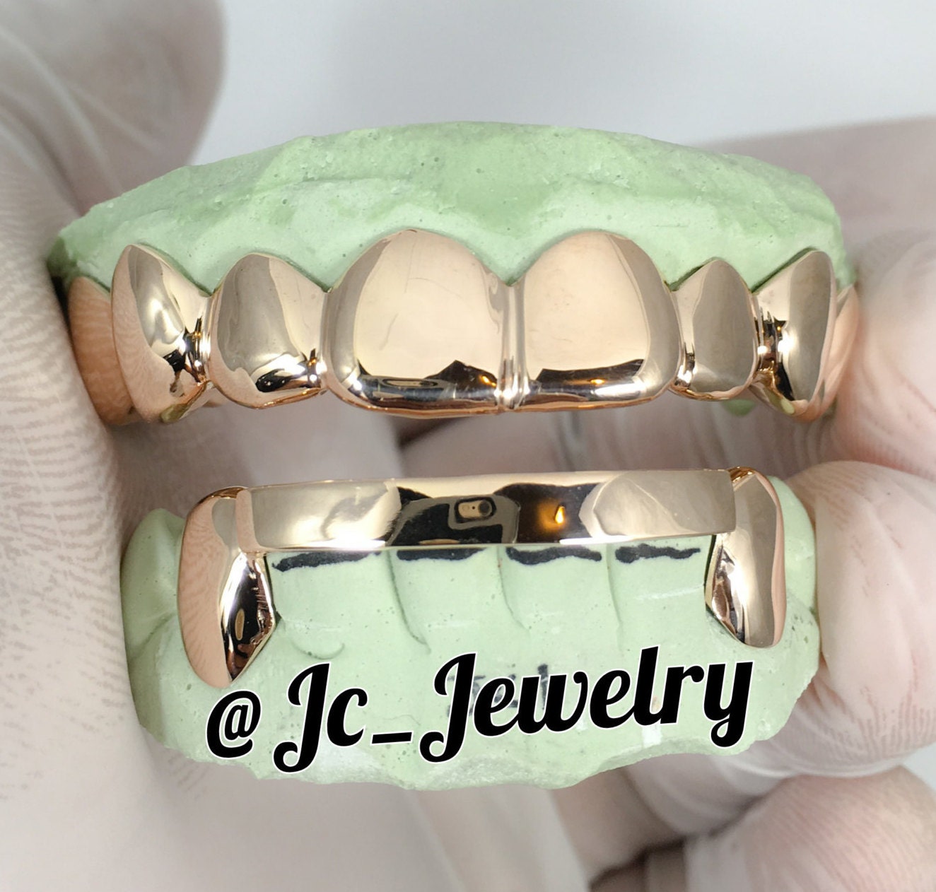 6 Top & 6 bottom Solid Rose Gold Grillz 10k 14k Or Silver