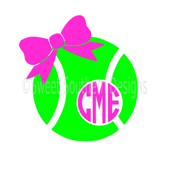 Download Monogram tennis ball with bow SVG instant download design for