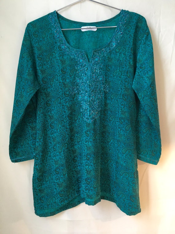Green ethnic blouse with beads and sequins / by xxxCYCLONExxx