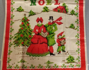 Vintage Christmas TEA TOWEL, Noel Tea Towel, 1950's Tea Towel, Christmas Decor, Vintage Kitchen decor, Holiday Tea Towels