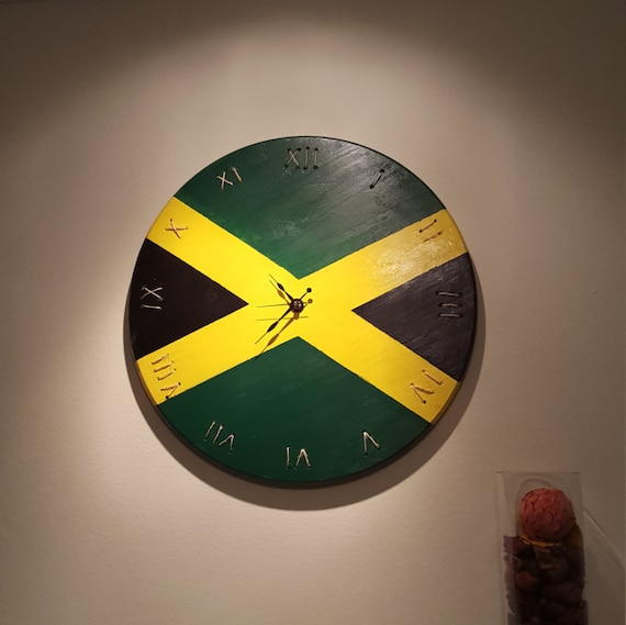 Jamaica Flag Wood Clock