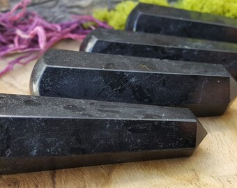 Black Tourmaline Crystal Healing Wand - Hand Cut Natural Stone Point for Crystal Grids or Terrarium 208