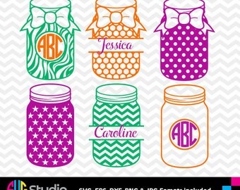 MASON JARS SVG Files, Silhouette Files, Silhouette, Die Cut, Vinyl Cutter, Monogram, Screen Printing svg#001