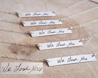 Handwritten Silver Necklace Handwriting, Personalized Custom, Actual Handwritten, Multiple Order, Bar Nameplate, Initials Monogram Rose Gold
