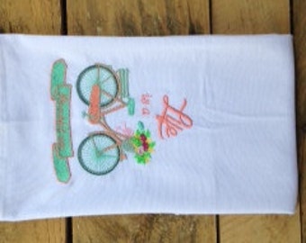 Life is a Beautiful Ride Coral/Mint Bicycle Flour Sack Towel