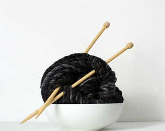 big thick black yarn, handspun art yarn, soft wool, merino home spun, hand dyed, bulky yarn, black knitting ... noir