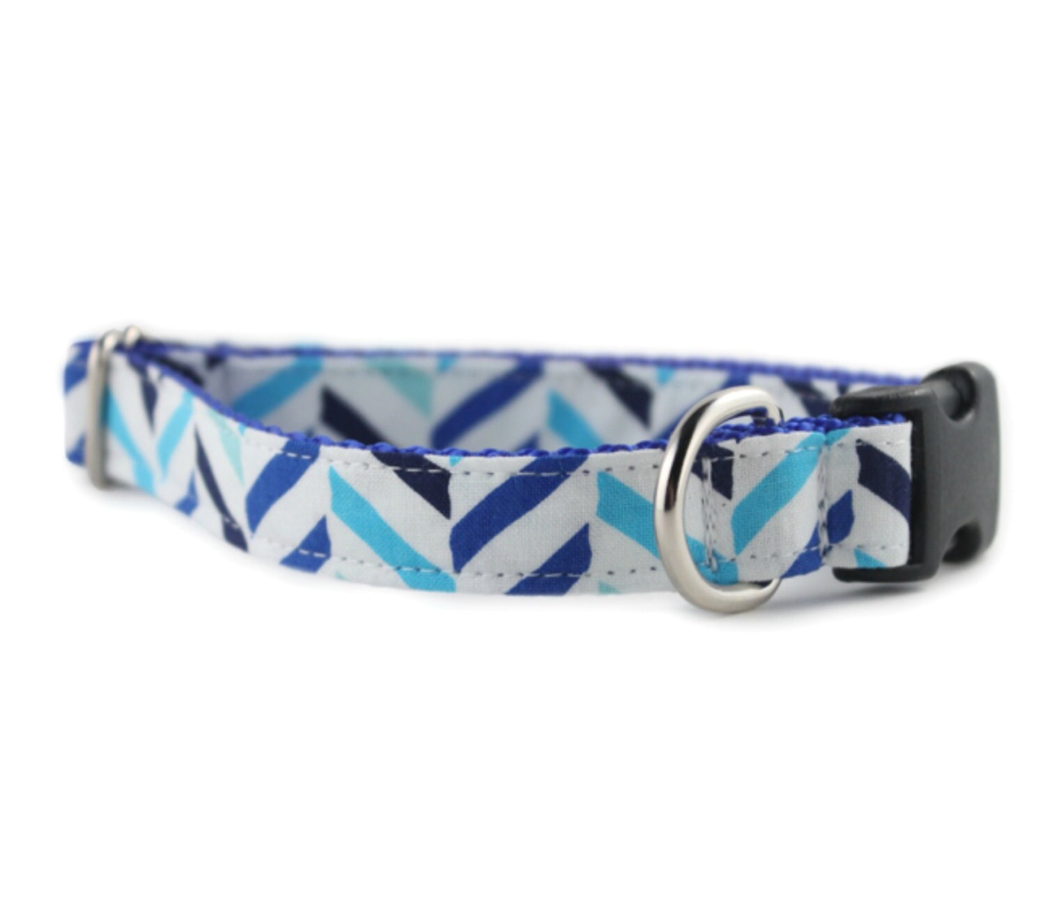 Blue Dog Collar Boy Dog Collar Seaside Herringbone Dog