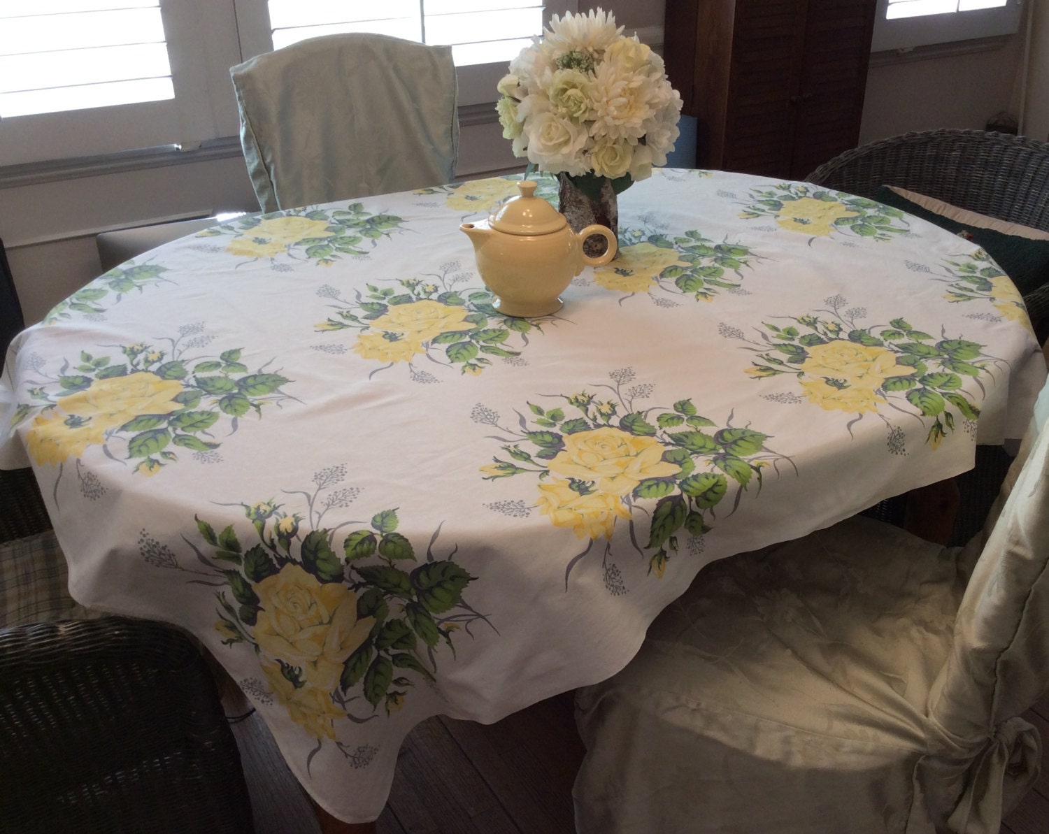 Vintage Wilendur Tablecloth Yellow Roses