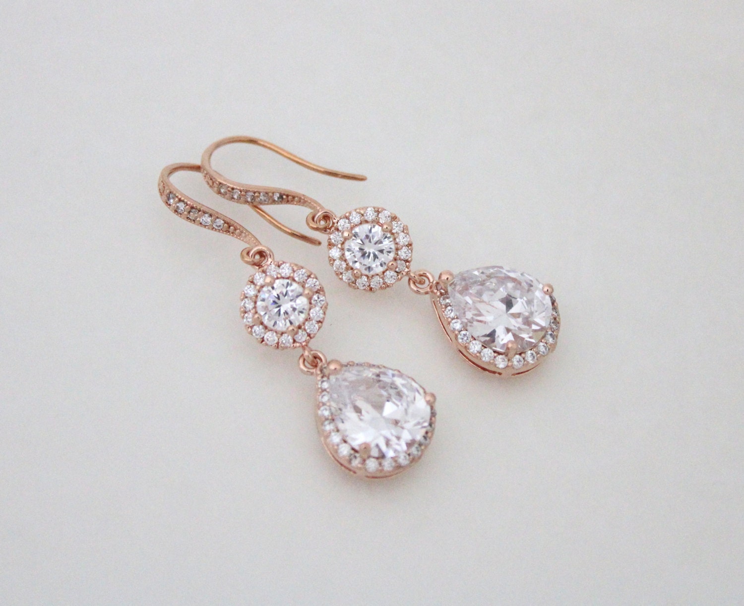 Rose Gold earrings Crystal Bridal earrings Rose gold
