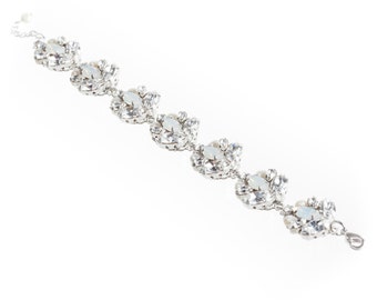 Bridal Bracelet , Swarovski Crystal Bracelet ,Crystal Pearl Bracelet , White Opal Wedding Bracelet , Bridal Cuff Bracelet , Bridal Jewelry
