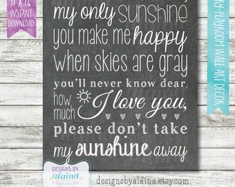 You Are My Sunshine // Chalkboard Subway Word Art Decor Typography // Printable Digital File,11x14, Instant Download