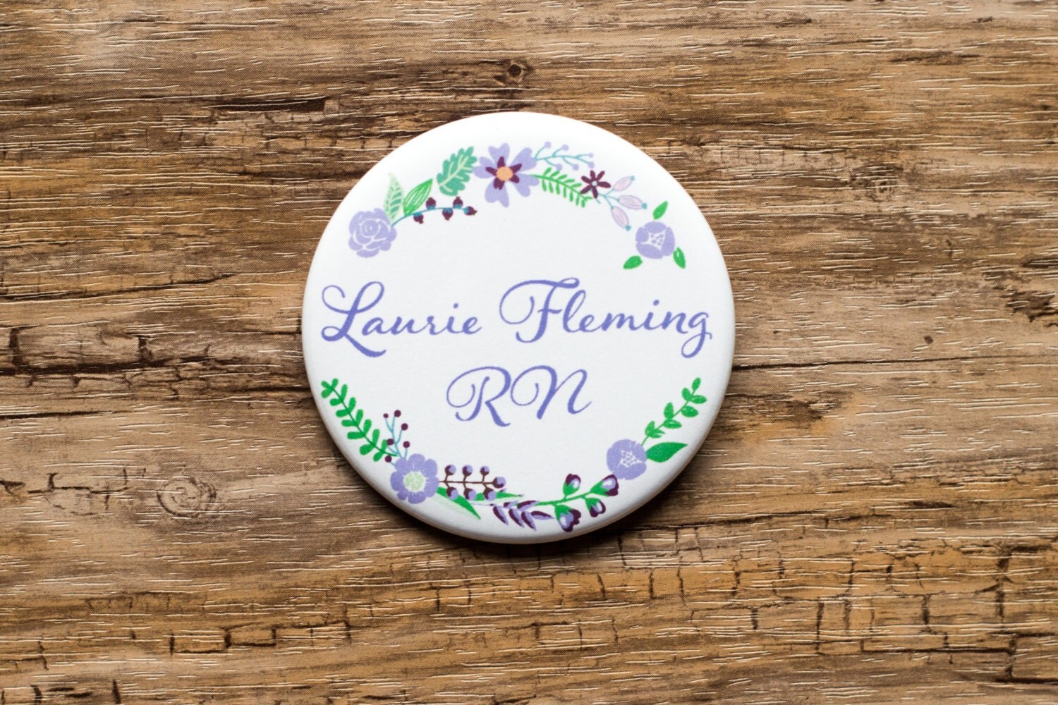 Custom Name Tag Nurse Nametag Purple Flowers Name Button