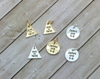LDS youth theme, 2017 charms, Ask in Faith charm, James 1:5, faith nothing wavering, gold or silver charms LDS Young Women's jewelry,