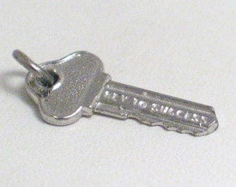 Silver Key charm pendant 2D key to success or realtor theme new car job school solid sterling silver bracelet charm necklace pendant