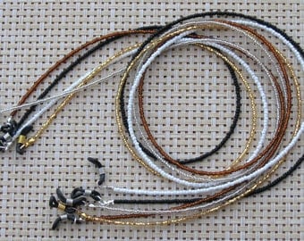 CHOOSE color: Black, Brown, Gold, Pearl, Clear/Silver ~ Beaded Eyeglass Chain Holder