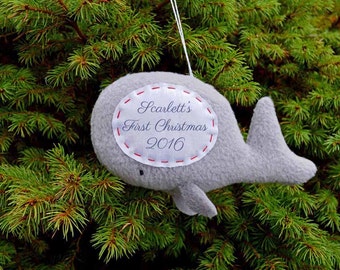 Personalized Whale Christmas Ornament, Baby's First Christmas Ornament, Custom Ornament, Personalised Christmas Decoration