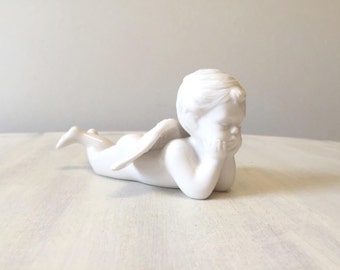 Cherub figurine, angel figure, vintage angel, vintage figurine, vintage cherub, angel statue, china figurine, ceramic cherub, white cherub