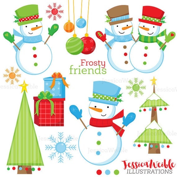 Frosty Friends Cute Digital Clipart, Christmas Clip art, Snowman Clipart - Snowman Graphics - Christmas Graphics, Winter Snowman Images Il_570xn