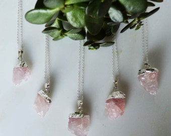 Raw rose quartz necklace, raw rose quartz pendant, rose quartz w silver necklace, Raw rose quartz necklace, Heart Chakra Bohemian Ruby ZEN