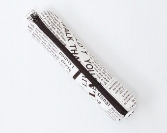 Vintage Newspaper Pencil Case, Small Cotton Linen Pouch