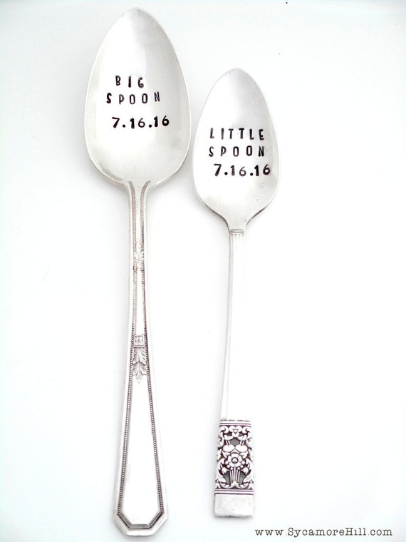BIG Spoon and Little Spoon Since. CUSTOM Hand Stamped Spoons