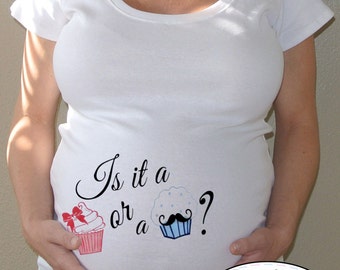Gender reveal maternity shirt cupcake or stud muffin baby girl or baby boy - customizable - great pregnancy announcement plus size available