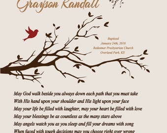 Baptism Gift for Boy-Godson Grandson Son Nephew Baptism Christening Dedication Gift-May God Walk Beside You Personalized Poetry Print