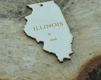 Natural Wood Illinois State Ornament WITH 2016