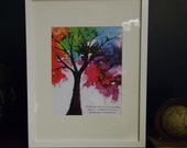 Colorful Family Tree Framed Print with "Families are like branches on a tree, we grow in different directions, but our roots remain as one."