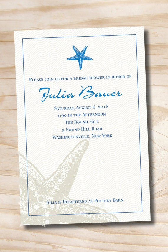 Printable Starfish Bridal Shower Invitation Coral - Printable digital file or printed invitations Il_570xn