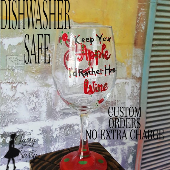 Teacher Wine Glass, Teacher Gift, Teacher Appreciation, Keep Your Apple I'd Rather Wine