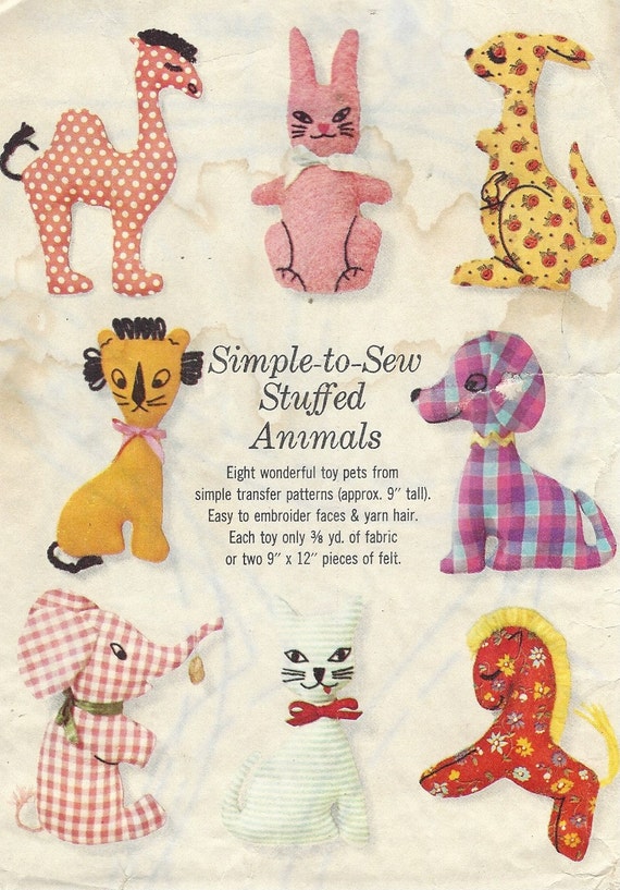 Vintage 1960s Simple to Sew Stuffed Animals Simplicity