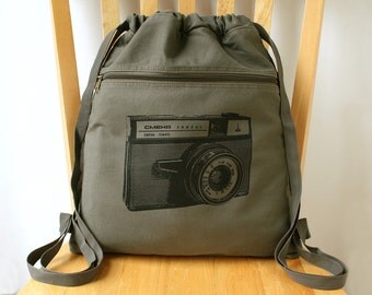 Vintage Camera Backpack Screen Printed Canvas Laptop Bag Gift for Photographer