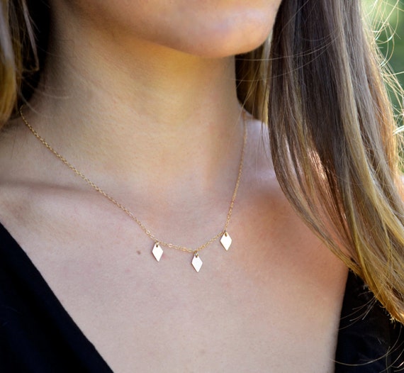 Thin Gold Necklace Delicate Gold Necklace Gold Diamond