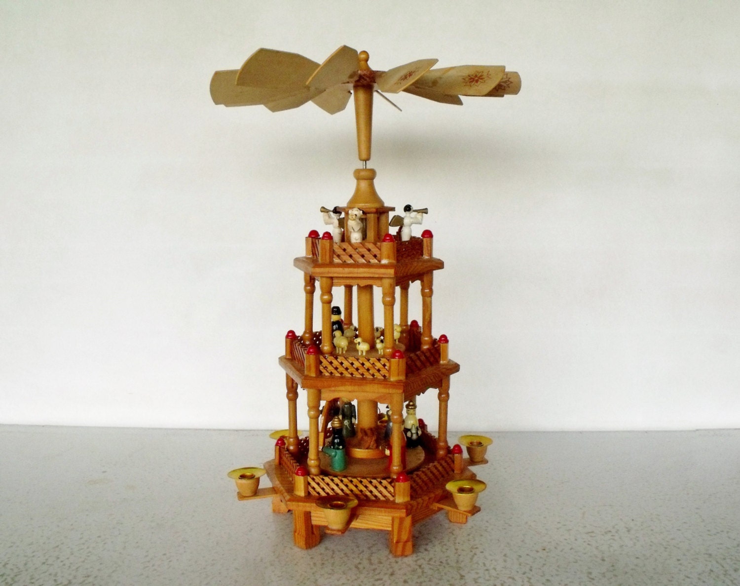 3 Tier German Erzgebirge Christmas Pyramid Nativity Windmill