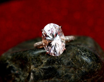 Pink Sapphire & White Sapphire Engagement Ring Typhon Oval 9ct 15x10mm Custom Size White-Yellow-Rose Gold-10k-14k-18k-Platinum