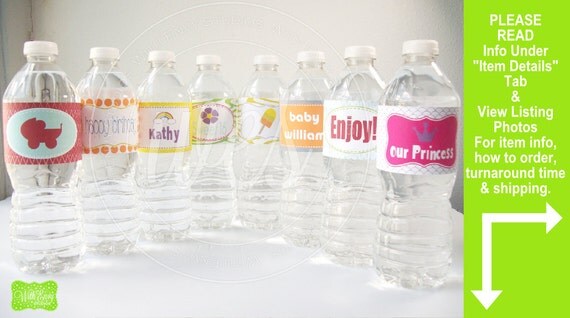 Custom Water Bottle Labels - Personalized Bottle Labels - Bottle Wraps - Available as Digital File or Printed and Shipped Il_570xn
