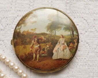 Large Double Mirror Compact, French Renaissance Mirror Compact from W. Germany