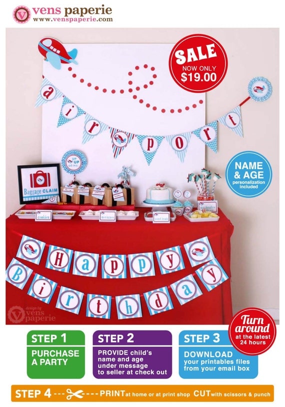 Airplane Party Package Personalized FULL Collection Set - PRINTABLE DIY - PS818CA1x Il_570xn