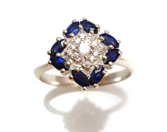 Sapphire Ring, Unique Engagement Ring, Antique, Vintage, Art Nouveau Sapphire Ring, Sapphire Ring, Anniversary Ring, Fast Free Shipping