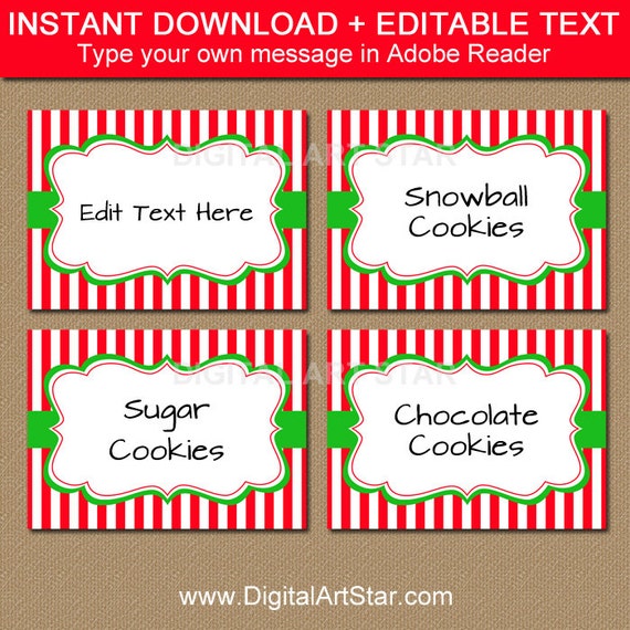 Christmas Candy Buffet Labels, Tent Cards, Place Cards, Decor ...