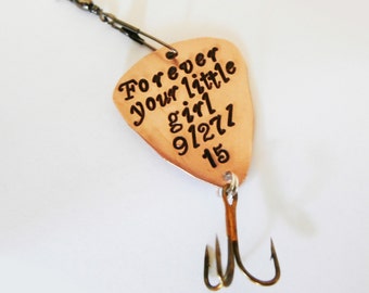 Personalized fishing lure, Forever your little girl, custom fishing hook, dad christmas gift, stocking stuffer man, stocking filler daddy