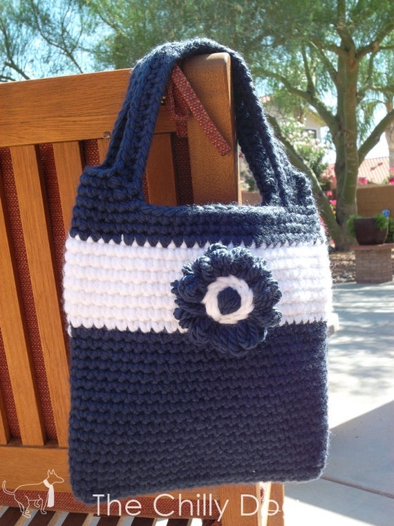 Blue and White Daisy Bag Crochet Pattern PDF