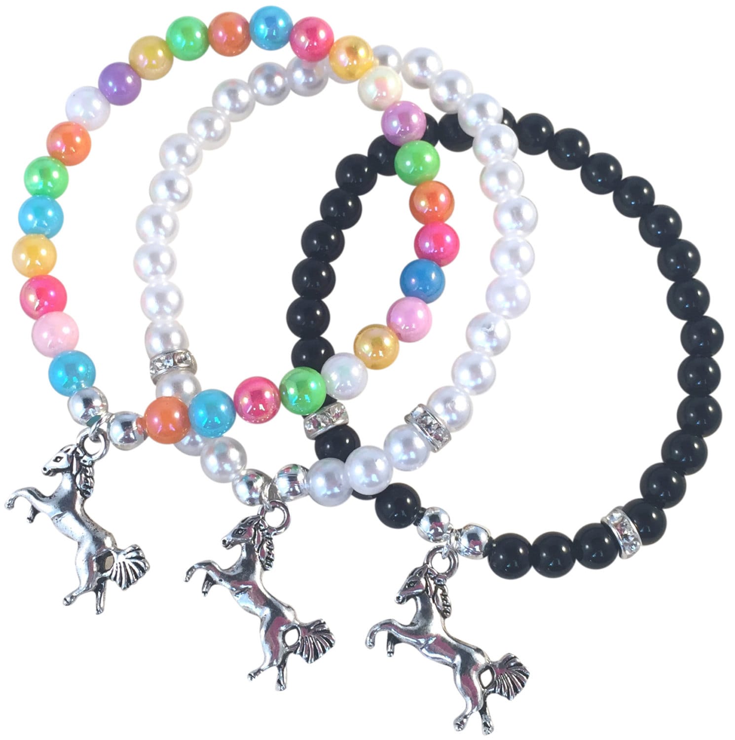 HORSE Charm BRACELET 16 Colour Choices with Acrylic 6mm Beads