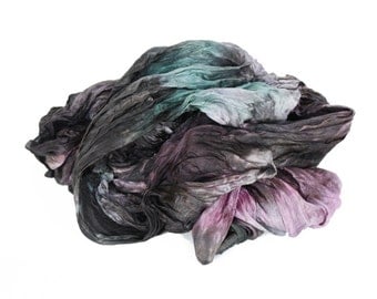 black silk scarf - Ash Shell - pink, black, grey, green silk scarf.